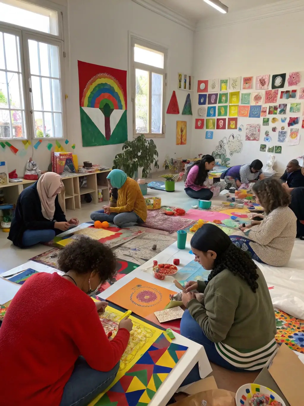 A photo of a workshop where participants are learning a new artistic skill, such as painting or sculpture, highlighting Mandoline River's commitment to arts education.